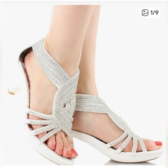 Olivia K Shoes - NWT! Rhinestone Embellished Olivia K White Dress Sandal Low Heel Wedding Shoe 8